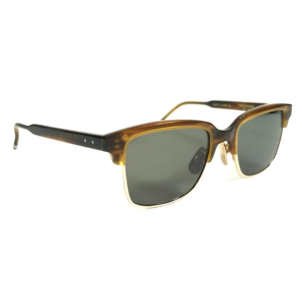 Thom Browne Sunglasses TB-709-B-T-WLT-GLD-51 Brown Walnut Gold Frames Green Lens